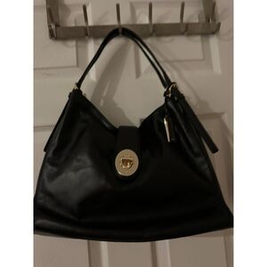 Coach Madison Carlyle Black Leather Shoulder Bag Gold Turnlock w dust bag NWT